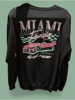 Miami Florida Street Racer Graphic Sweater - Black with Pink & Mint